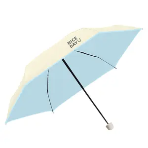 Anti-Uv Vijfvoudige Capsule Mini Bescherming Tegen De Zon Met Contrasterende Kleur Aangepaste Bedrukte Paraplu