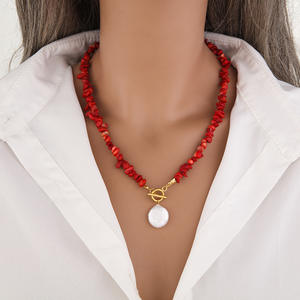 שרשרת פנינים בארוק שרשרת פנינים מרוסקות אבן טורקיז ורד קוורץ שרשרת אבזם שרשרת אבזם נשים הצהרה תכשיטים - Product Image 2