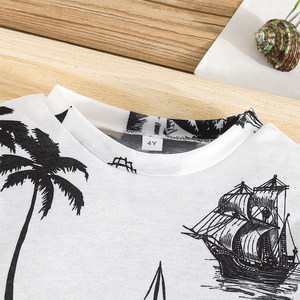 Conjunto de Dos Piezas con Estampado de Palmeras de Coco para Niños de 4 a 7 Años, Estilo Casual de Verano, Traje de Manga Corta para Juegos y Esports, Venta al Por Mayor de Fábrica - Product Image 3