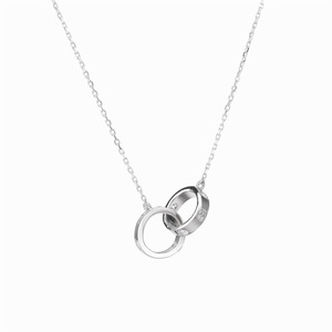 S925 Silver Double <b>Ring</b> Pendant <b>Necklace</b> Geometric Lovers Design Fashionable Clavicle Chain Gift Jewelry - Product Image 5