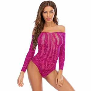 Xb216 multicolore <span class=keywords><strong>body</strong></span> filles chaudes Sexy hors épaule haute élastique résille strass Teddy corps bas Sexy Lingerie - Product Image 6
