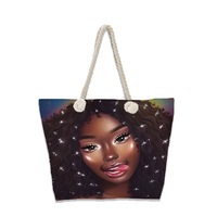 Sacs à bandoulière fourre-tout décontractés de grande capacité pour femmes afro-américaines dessin animé fille imprimé mode noir réutilisable été