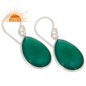 Green <b>Onyx</b> Gemstone <b>Earring</b> Pear Drop Designer Sterling Silver <b>Earrings</b> Manufacturer Jewelry - Product Image 2