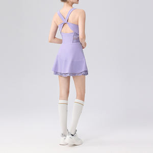 กระโปรงกอล์ฟ YIYI Cross Beauty Back แบบมีฟองน้ำเสริมทรง 1 ชิ้น มีกระเป๋าด้านใน 2 ชั้น สีทอง ชุดเทนนิสแห้งเร็วสำหรับผู้หญิง - Product Image 2