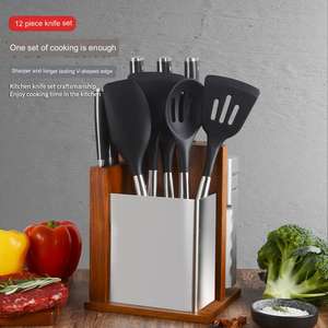 طراز جديد 12 قطعة أدوات طهي كاملة طقم أواني مطبخ من السيليكون طقم سكاكين طاه احترافية مع كتلة خشبية - Product Image 3