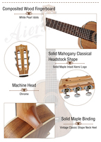 Ukulélé électrique Koa Guitarlele 28 pouces Guitare 6 cordes OEM ODM grand stock de marque personnalisée Aiersi