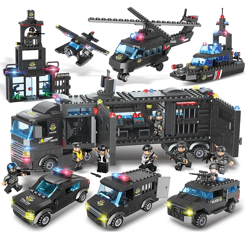 Caminhão de ação de brinquedo ATV para meninos e meninas de 6 a 12 anos, conjunto de brinquedos de ação para motocicleta e ATV, centro de comando móvel da polícia da cidade