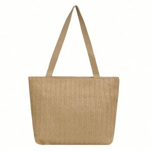 Bolso de Mano Casual de Lujo para el Verano, Bolso de Rafia Tejida a Crochet para Mujer, para la Playa o Vacaciones - Product Image 1