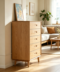 Modern Solid Wood 5-Drawer <b>Chest</b> Cabinet with Flat Panel Design for Entry <b>Storage</b> - Product Image 2