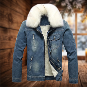 Blousons en jean pour hommes doublés polaire avec fermeture éclair, logo frontal, respirants, coupe-vent, chauds pour l'hiver, décontractés et tendance, 400g - Product Image 3