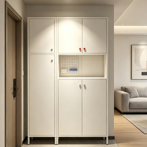 Mueble de Almacenamiento para Entrada con Panel Perforado y Compartimento Abierto, Armario Independiente para Pasillo, Organizador para Entrada del Hogar - Product Image 1