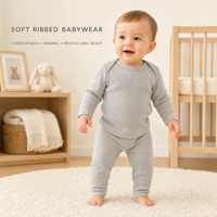 Ensemble de vêtements pour bébé en coton biologique tricoté, vente en gros, OEM, OEKO, avec logo personnalisé, manches longues, style décontracté, pour garçon