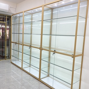 Moderne Große Goldene Schmuck-Vitrine mit LED-Beleuchtung, Wasserdicht, Abschließbar, Freistehende Glasvitrine für Geschäfte - Product Image 1