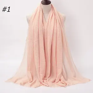 New pleated monochrome cotton solid scarf Natural pleated cotton linen wool fringed large size women's scarf