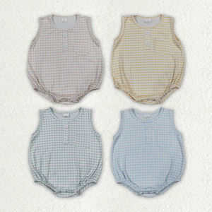 Monos sin mangas para bebés con estampado a cuadros de colores y bolsillo con botones - Product Image 1