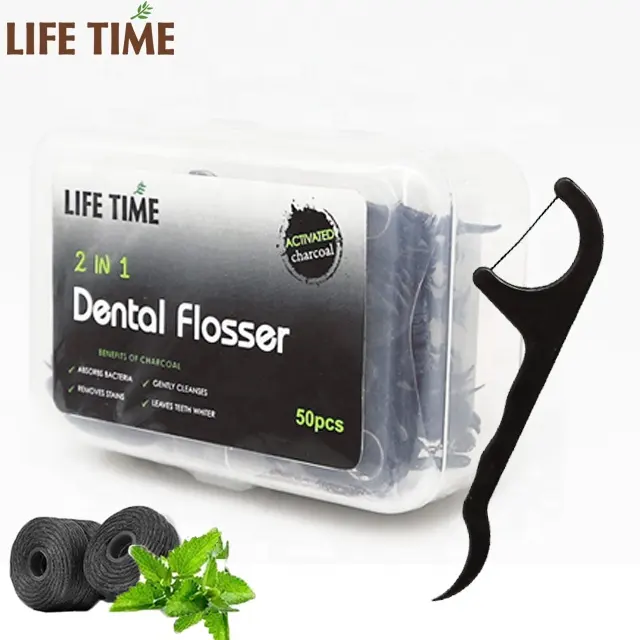 online shopping sale bamboo charcoal small MOQ dental flosser picker tooth pick dental floss pick colored dental floss pick