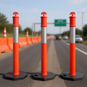 Postes Delimitadores de Tráfico D0100HAMELG de 44 Pulgadas con Base de Goma Reflectante para Advertencia de Seguridad en la Construcción de Carreteras - Product Image 2