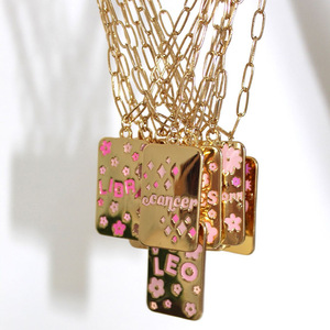 Candy Color Dripping Oil 12 Zodiac Necklace Tarot Pendant Clavicle <b>Chain</b> <b>Titanium</b> Steel 18K Gold Plate - Product Image 3