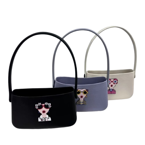 Women's Waterproof EVA Tote Bag with Shoulder Strap Handbag Punching Design Cartoon Pattern Open Closure for Beach Use