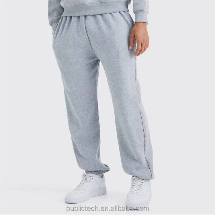 Grosir celana olahraga Jogger katun kaus santai kustom abu-abu Marl ukuran besar universitas cetak Logo grafis Sweatpants pria