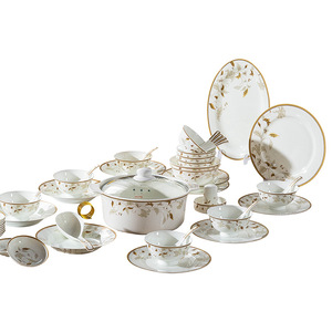 58 Pcs Jingdezhen Luxury Bone China Tableware <b>Set</b> Embossed Gold Chinese-Style Bowls Plates for Hotels - Product Image 4