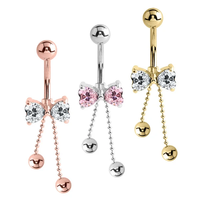Xinfocus Anneaux de nombril tendance avec nœud pendante en acier inoxydable, bijoux de corps, barre de nombril, bijoux de corps à la mode pour femmes et hommes