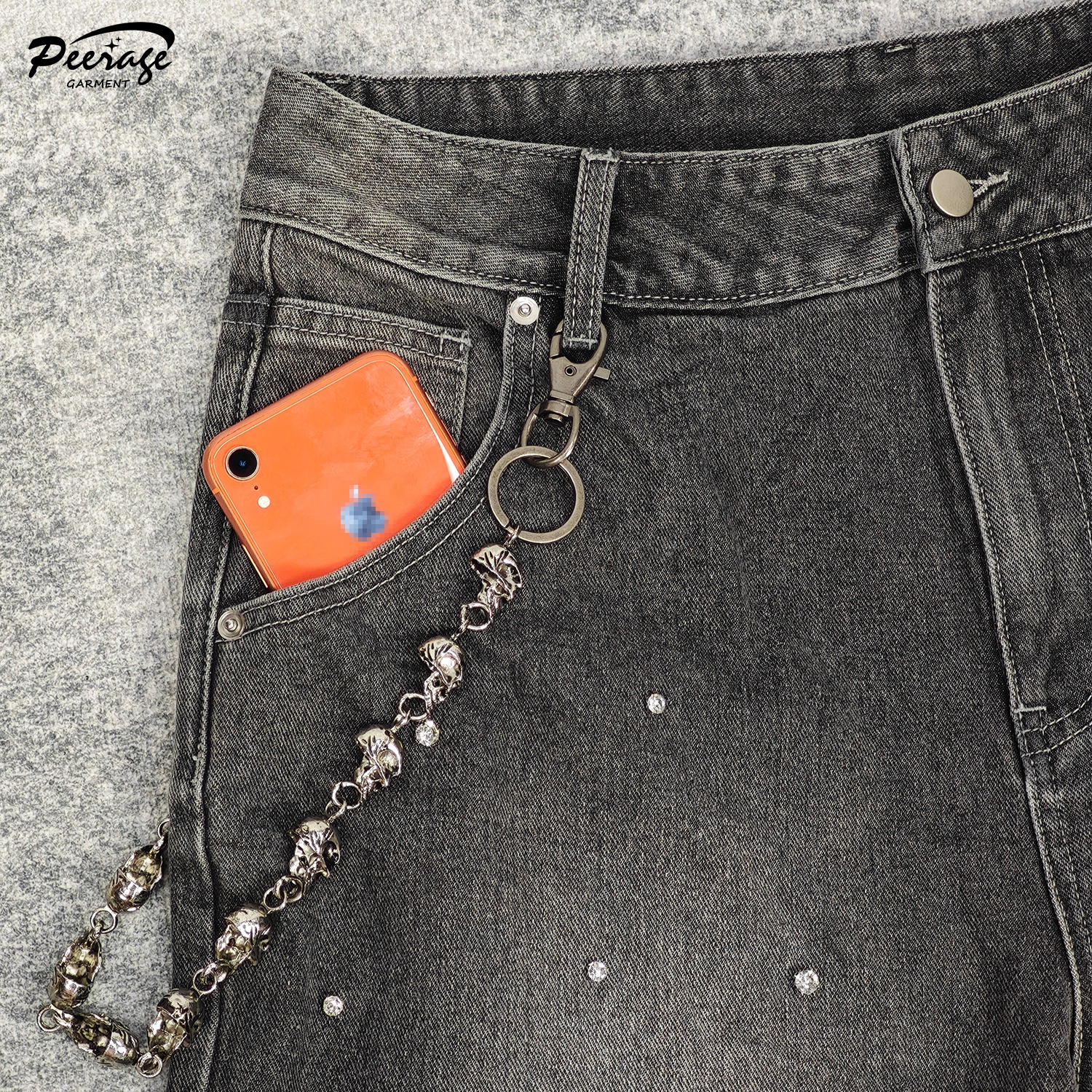 Shop Custom Men's Y2k Streetwear Rhinestone Baggy Long Jorts