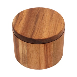 Box Spice Organic Acacia Wood Salt Box Round Wooden Salt Box Spice Box With Swivel Cover
