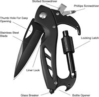 Outil de poche EDC en acier inoxydable avec tournevis, ouvre-bouteille et brise-vitre pour le camping, couteau mousqueton multifonction 6 en 1