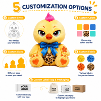 Boneka Plush Kustom Langsung dari Pabrik - Ayam Kuning dengan Pita Biru - Bordir, Penghilang Stres Ulang Tahun, Kain Super Lembut, Isi Kapas PP