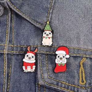 Navidad perro esmalte pines Santa Claus alce árbol moda insignias solapa broches vacaciones joyería accesorios regalo - Product Image 1