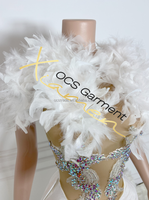 Ocstrade en stock – Nouvelle robe mini de soirée en velours blanc sans manches avec plumes et strass pour femme, idéale pour les anniversaires et les clubs, avec ourlet.
