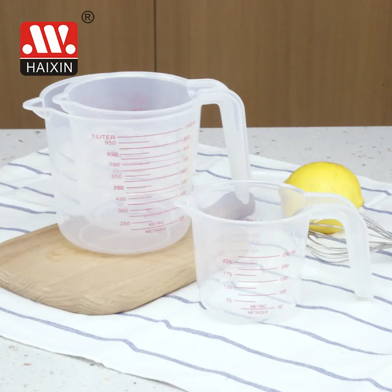 Ensemble de 3 tasses de mesure pour la poudre, transparent, sans BPA, résistant à la chaleur, avec poignée en angle et bec pour farine et huile