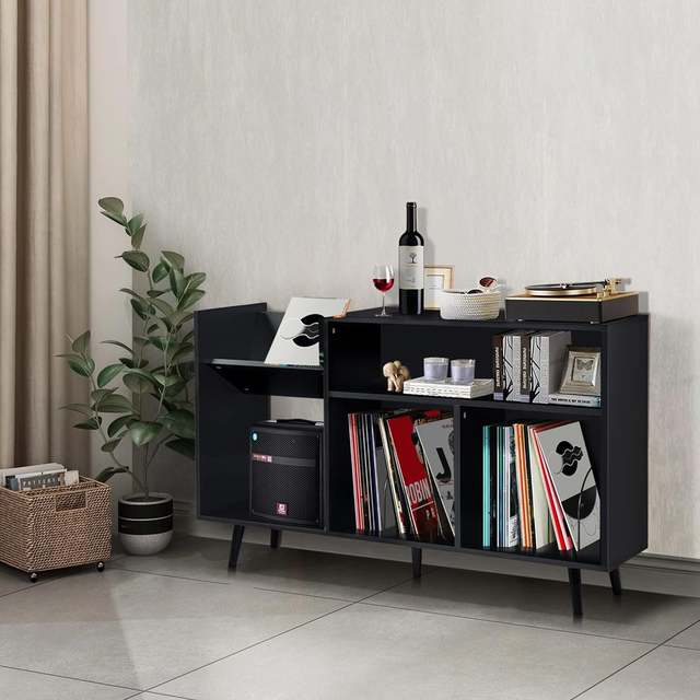 AJUNION Mid Century Vinyl Record Storage Cabinet Turntable Stand Table Wood Record Player Stand for Living Room Bedroom