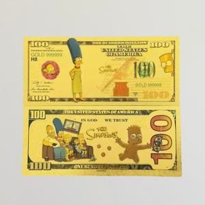 Billet de banque en feuille d'or The Simpsons, monnaie commémorative d'anime <span class=keywords><strong>américain</strong></span>, 100 $ plaqué or 24 carats - Product Image 3