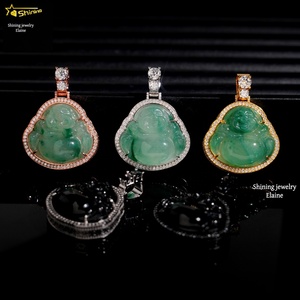 <span class=keywords><strong>Pendentif</strong></span> Bouddha en <span class=keywords><strong>Jade</strong></span> Vert Personnalisé Hip Hop en <span class=keywords><strong>Argent</strong></span> Sterling 925 de Luxe avec Diamants Moissanite de Couleur D VVS - Product Image 5