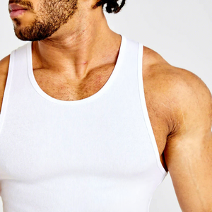 <b>Men's</b> <b>White</b> Ribbed Knitted Tank Top O-Neck Sleeveless Solid Casual Muscle <b>Vest</b> Tight Fit Sport Gym Wear - Product Image 4
