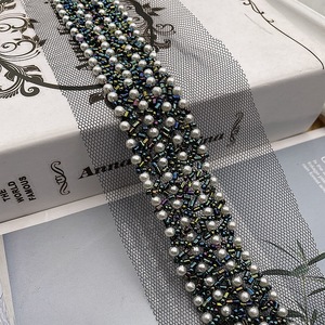 Fabricant fait à la main crochet perle maille tissu code à barres perle dentelle perle dentelle avec pierres pour accessoires de robe de mariée - Product Image 6