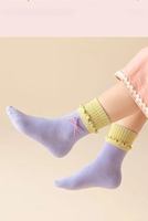 Chaussettes mi-mollet pour filles style princesse, roses, en polyester léger et fin, avec bordure à volants