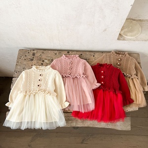 white christmas dresses Baby Girl Striped Pattern V-Neck Western Style Formal Dress – MyKids-USA® main image 1