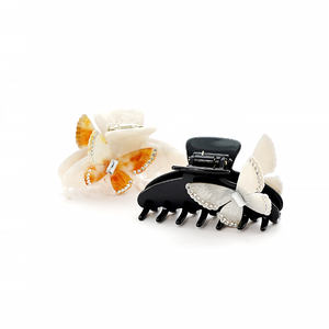 Pince à cheveux unisexe en acétate en forme de papillon exquise, design personnalisé orné de strass, pince à cheveux pour brunch, rendez-vous, café - Product Image 5