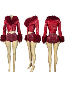 G01579C 2025 خريف/شتاء مبيعات ساخنة للنساء: سترات فرو بأكمام طويلة مع أطقم شورت - Product Image 5