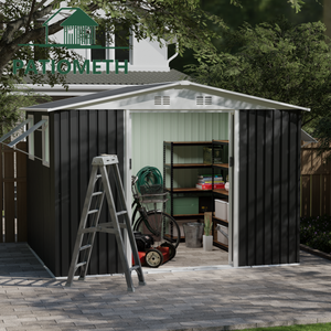 Abri <span class=keywords><strong>de</strong></span> jardin marron 12x10 pieds avec <span class=keywords><strong>porte</strong></span> coulissante et 4 fenêtres, abri <span class=keywords><strong>de</strong></span> rangement extérieur en métal à <span class=keywords><strong>toit</strong></span> en pente - Product Image 4