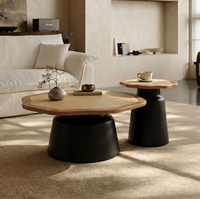 Ensemble de tables basses design en bois massif de forme irrégulière, style minimaliste moderne, blanc crème, sans assemblage, meubles pour la maison