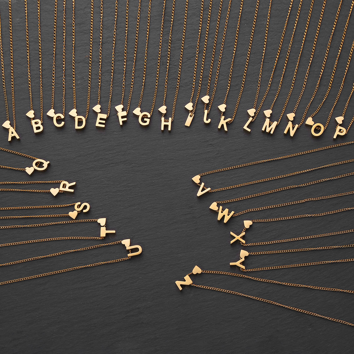 Wholesale Custom 26 Initial Letter Heart Pendant PVD Gold Plated  Personalized Necklace Bracelet Anklet Set for Women