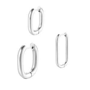 ต่างหูห่วงรูปทรงเรขาคณิตแบบมินิมอล สไตล์คลาสสิกทันสมัย รูปทรงวงรีขนาดใหญ่ วัสดุสแตนเลส สำหรับผู้หญิงและเด็กผู้หญิง - Product Image 1