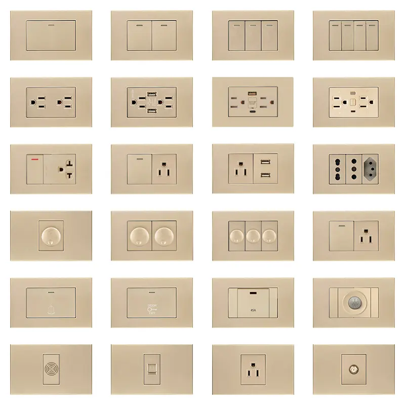 FIKOアメリカンスタンダードウォールソケットおよびスイッチ、USB/Type-c/Dimmer/15A/20A/45A/ゴールド118タイプ家庭用電気コンセント付き