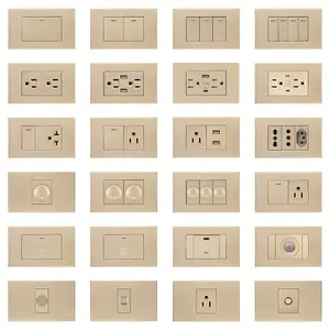 FIKO American Standard Tomadas de parede e interruptores com USB/Tipo-c/Dimmer/15A/20A/45A/Gold 118 Tipo Tomadas Elétricas para casa