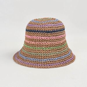 Chapeau Bob en Paille Tressée Rayé pour Femme, Nouvelle Couleur, Protection Solaire, Idéal Vacances en Bord de Mer, Chapeau de Soleil en Paille Crochetée - Product Image 3