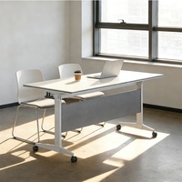 Table de formation scolaire multifonctionnelle longue, à assemblage libre, avec plateau rabattable, pliable et réversible, sur roulettes